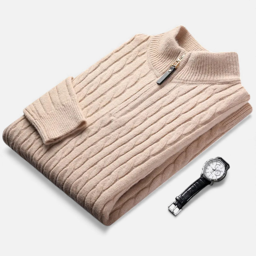 Eldemont | Men’s Cable-Knit Pullover with Zip Collar