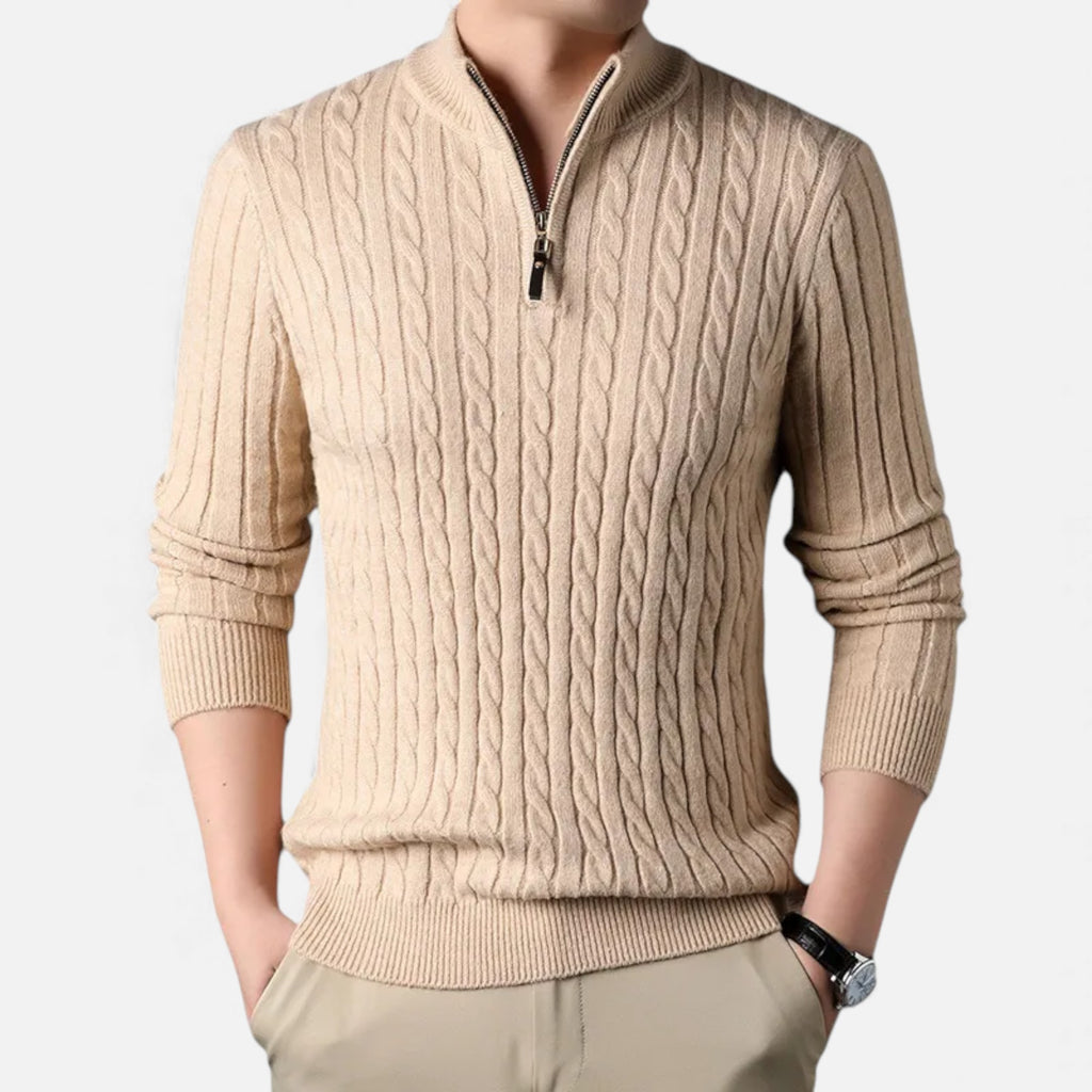 Eldemont | Men’s Cable-Knit Pullover with Zip Collar