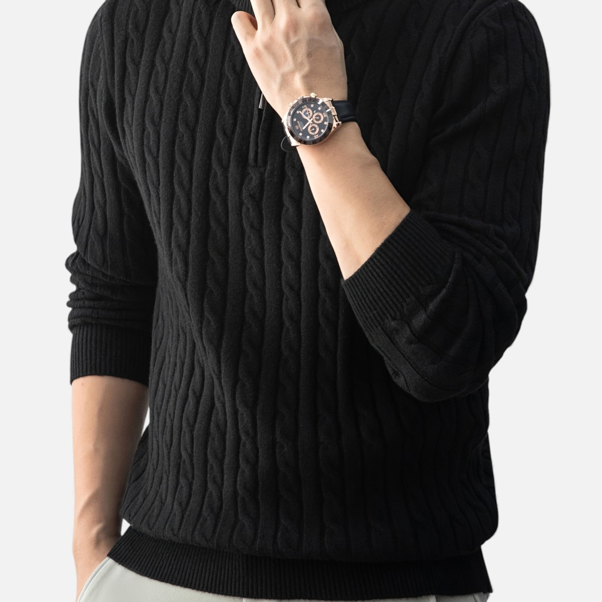 Eldemont | Men’s Cable-Knit Pullover with Zip Collar