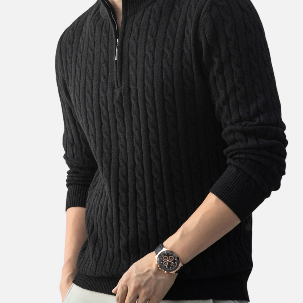 Eldemont | Men’s Cable-Knit Pullover with Zip Collar