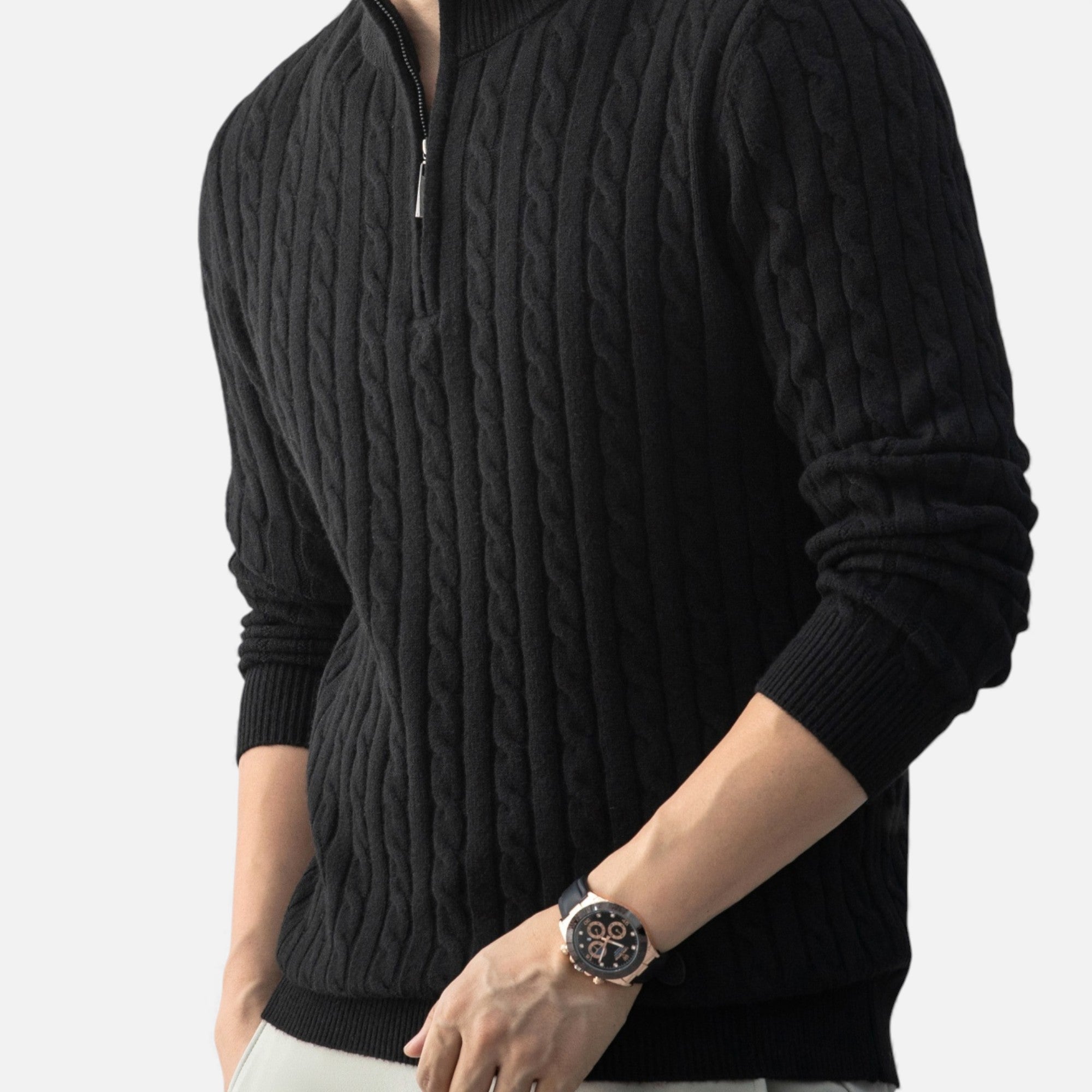 Eldemont | Men’s Cable-Knit Pullover with Zip Collar