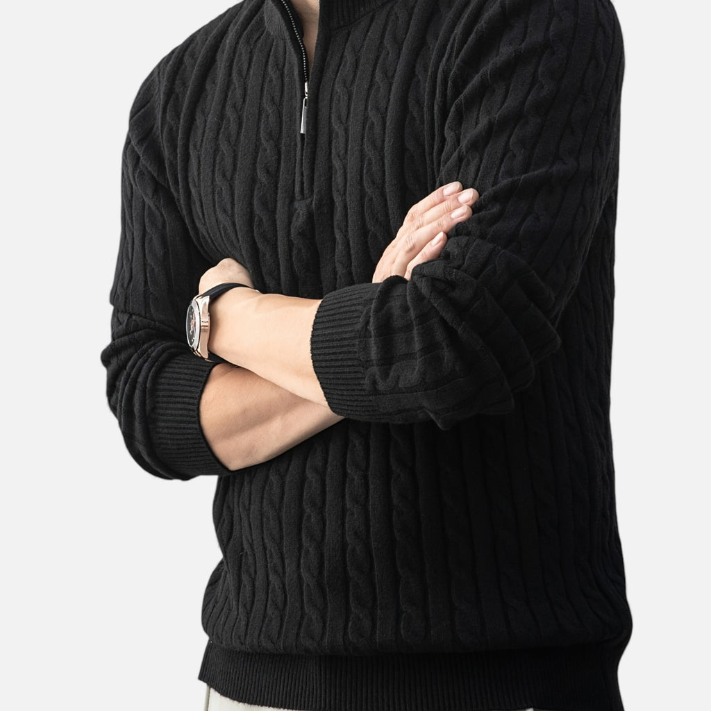 Eldemont | Men’s Cable-Knit Pullover with Zip Collar