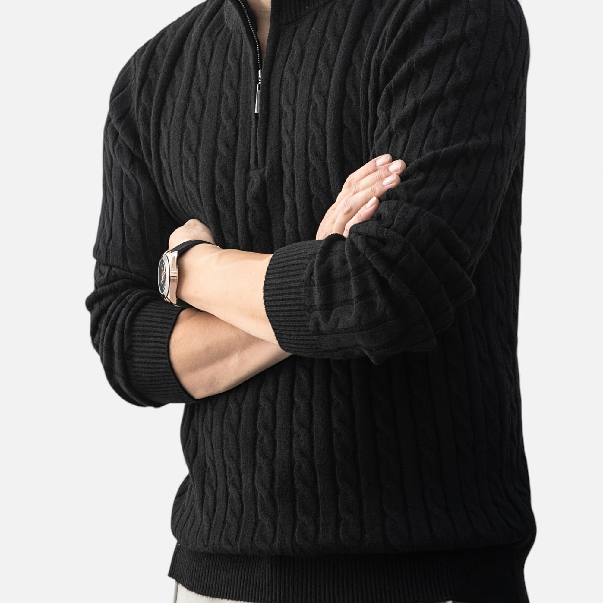 Eldemont | Men’s Cable-Knit Pullover with Zip Collar