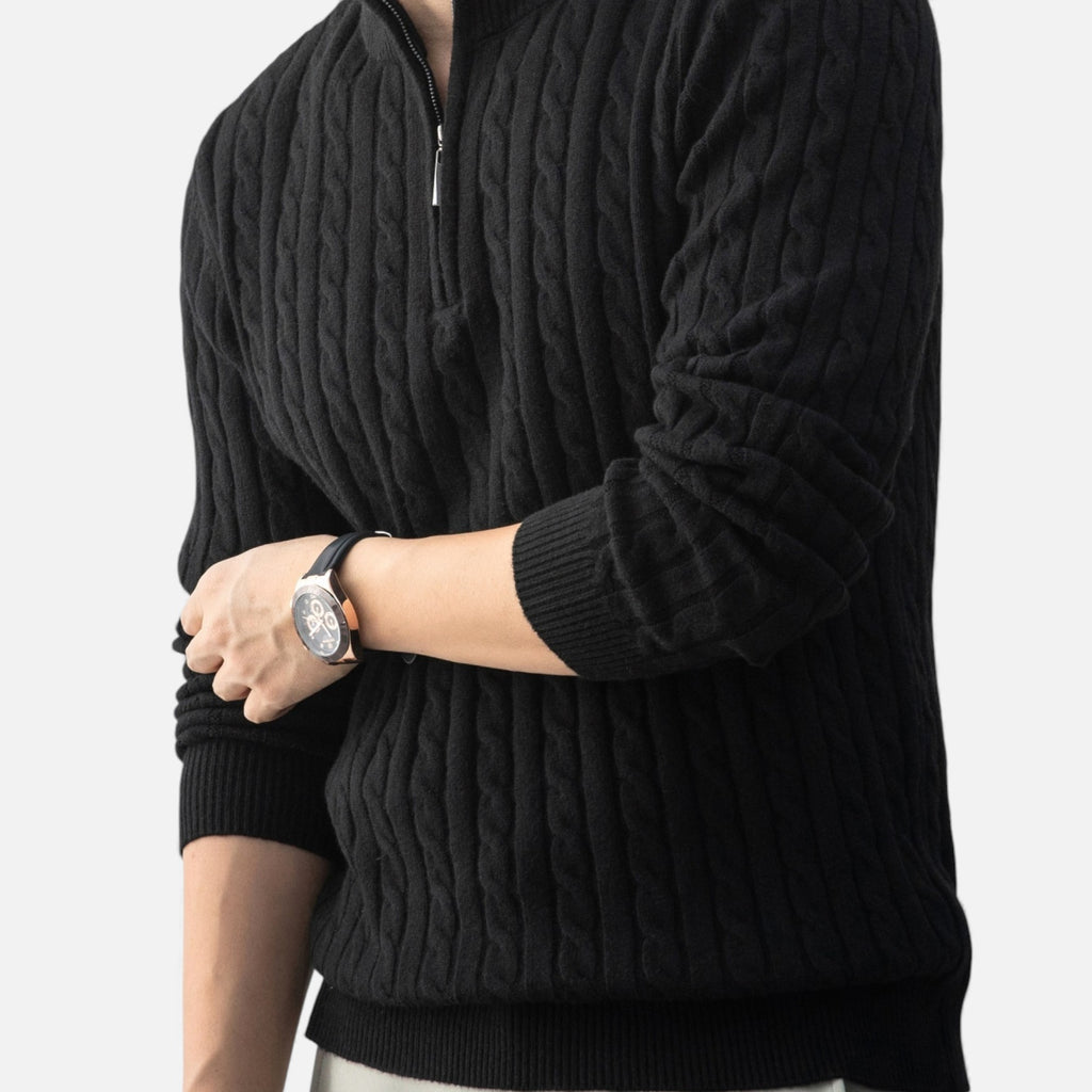 Eldemont | Men’s Cable-Knit Pullover with Zip Collar