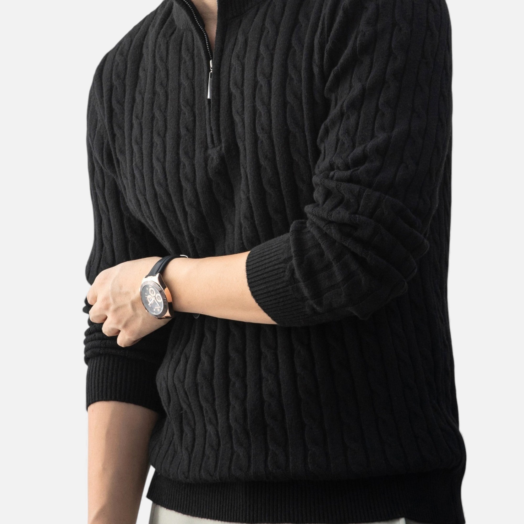 Eldemont | Men’s Cable-Knit Pullover with Zip Collar