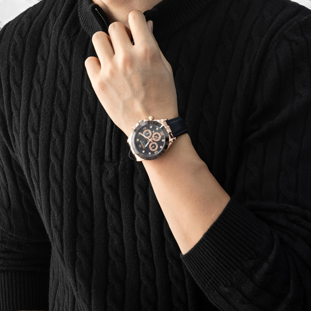 Eldemont | Men’s Cable-Knit Pullover with Zip Collar