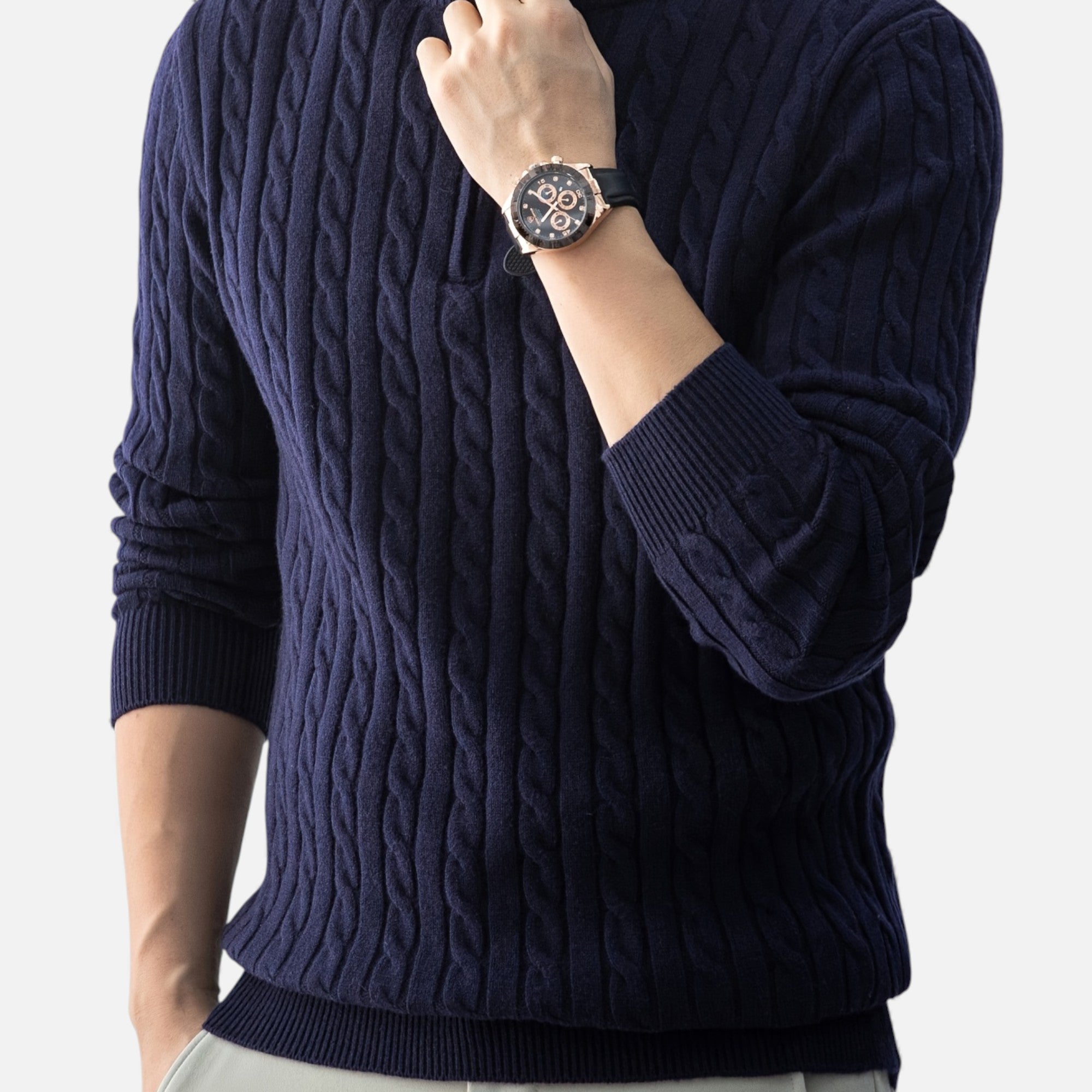 Eldemont | Men’s Cable-Knit Pullover with Zip Collar