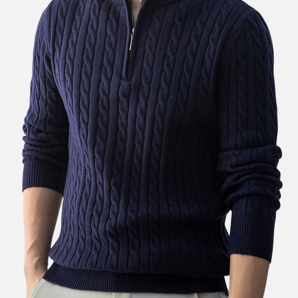 Eldemont | Men’s Cable-Knit Pullover with Zip Collar