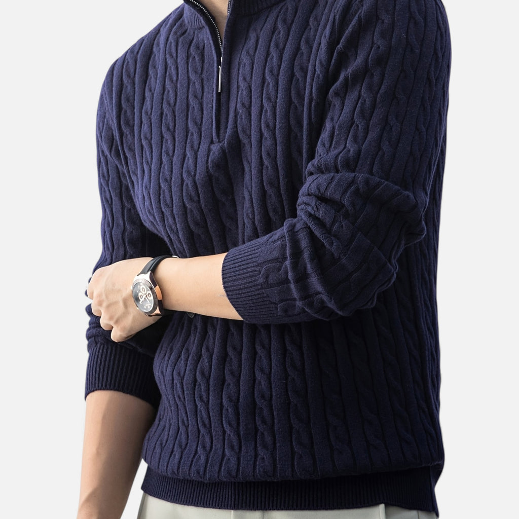 Eldemont | Men’s Cable-Knit Pullover with Zip Collar