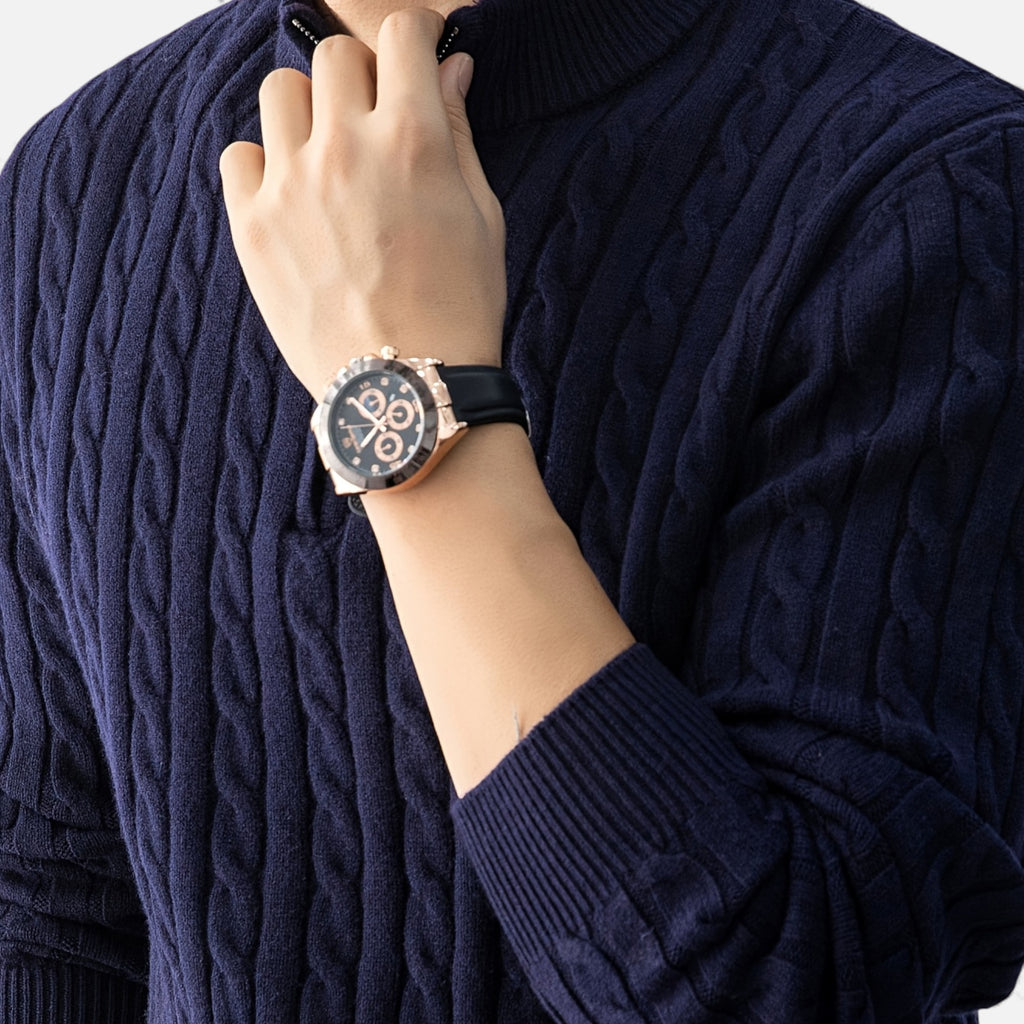 Eldemont | Men’s Cable-Knit Pullover with Zip Collar