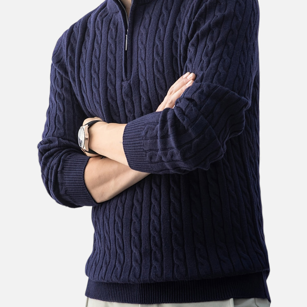 Eldemont | Men’s Cable-Knit Pullover with Zip Collar