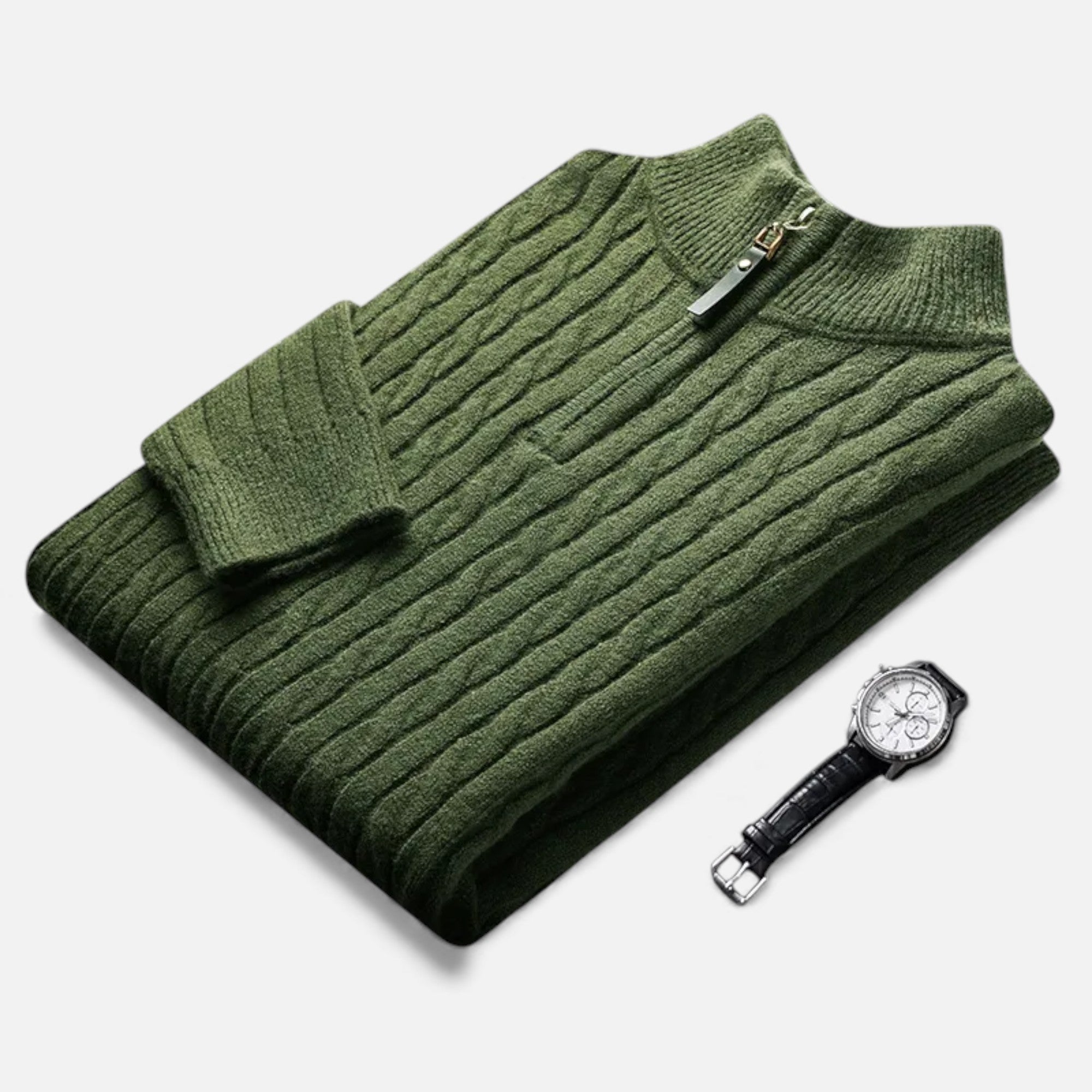 Eldemont | Men’s Cable-Knit Pullover with Zip Collar
