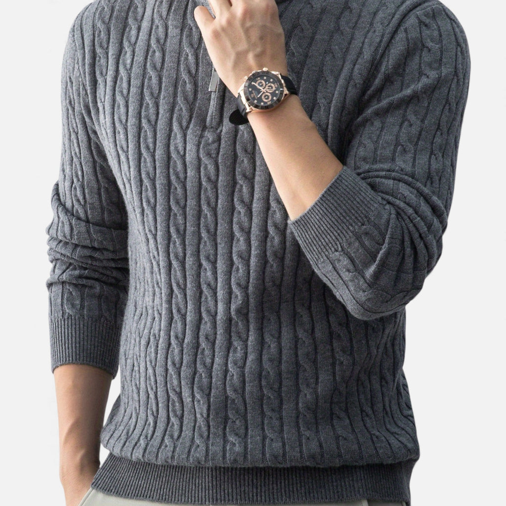 Eldemont | Men’s Cable-Knit Pullover with Zip Collar