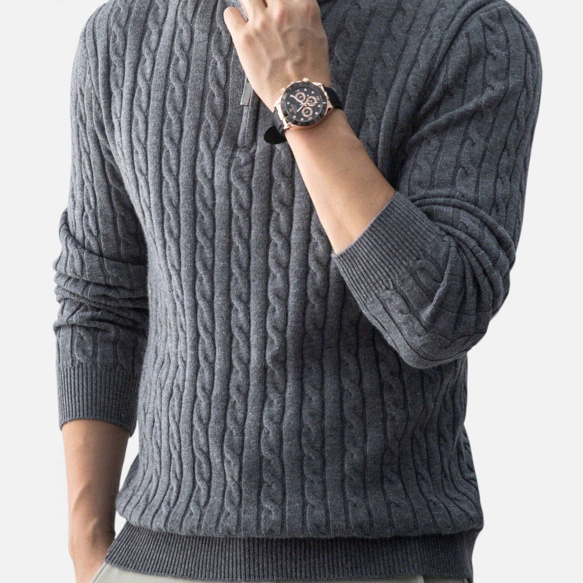 Eldemont | Men’s Cable-Knit Pullover with Zip Collar