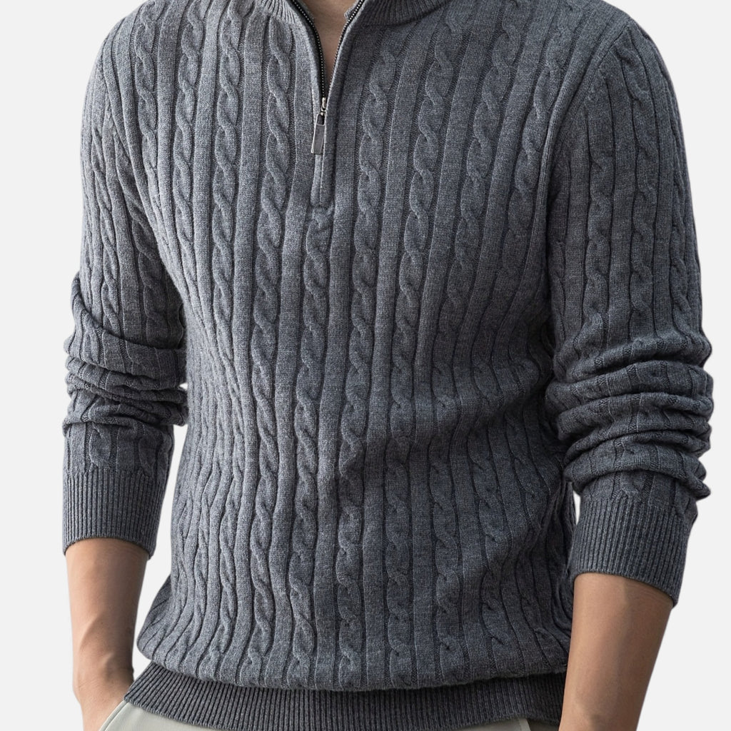 Eldemont | Men’s Cable-Knit Pullover with Zip Collar