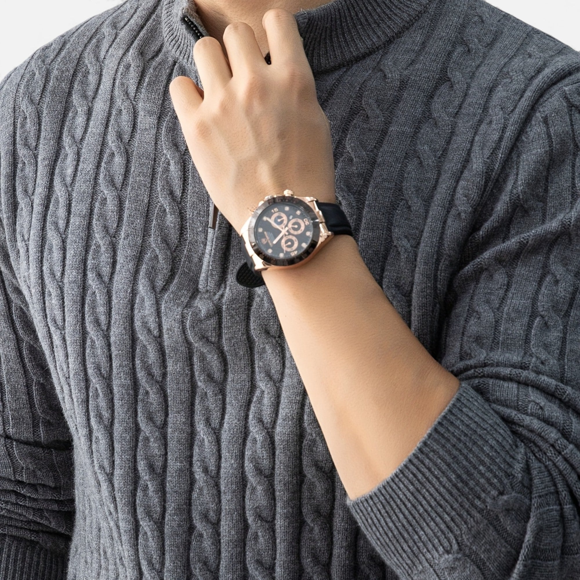 Eldemont | Men’s Cable-Knit Pullover with Zip Collar