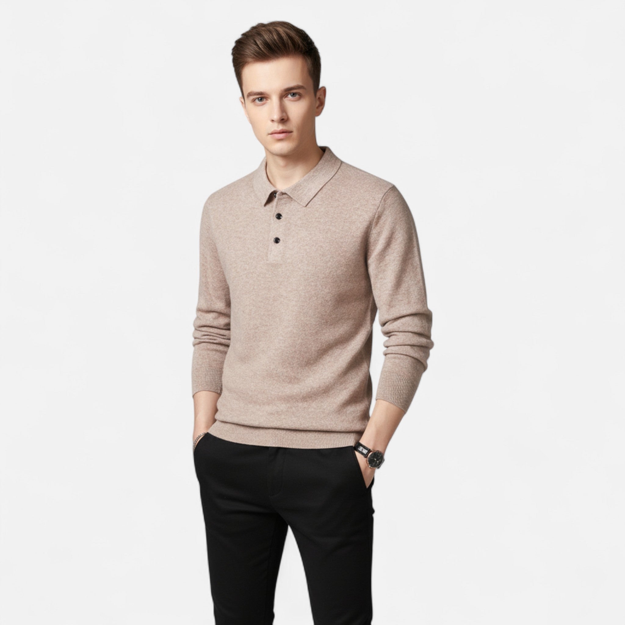 Asher Vale | Men’s Long Sleeve Polo Sweater – Refined Comfort, Timeless Appeal