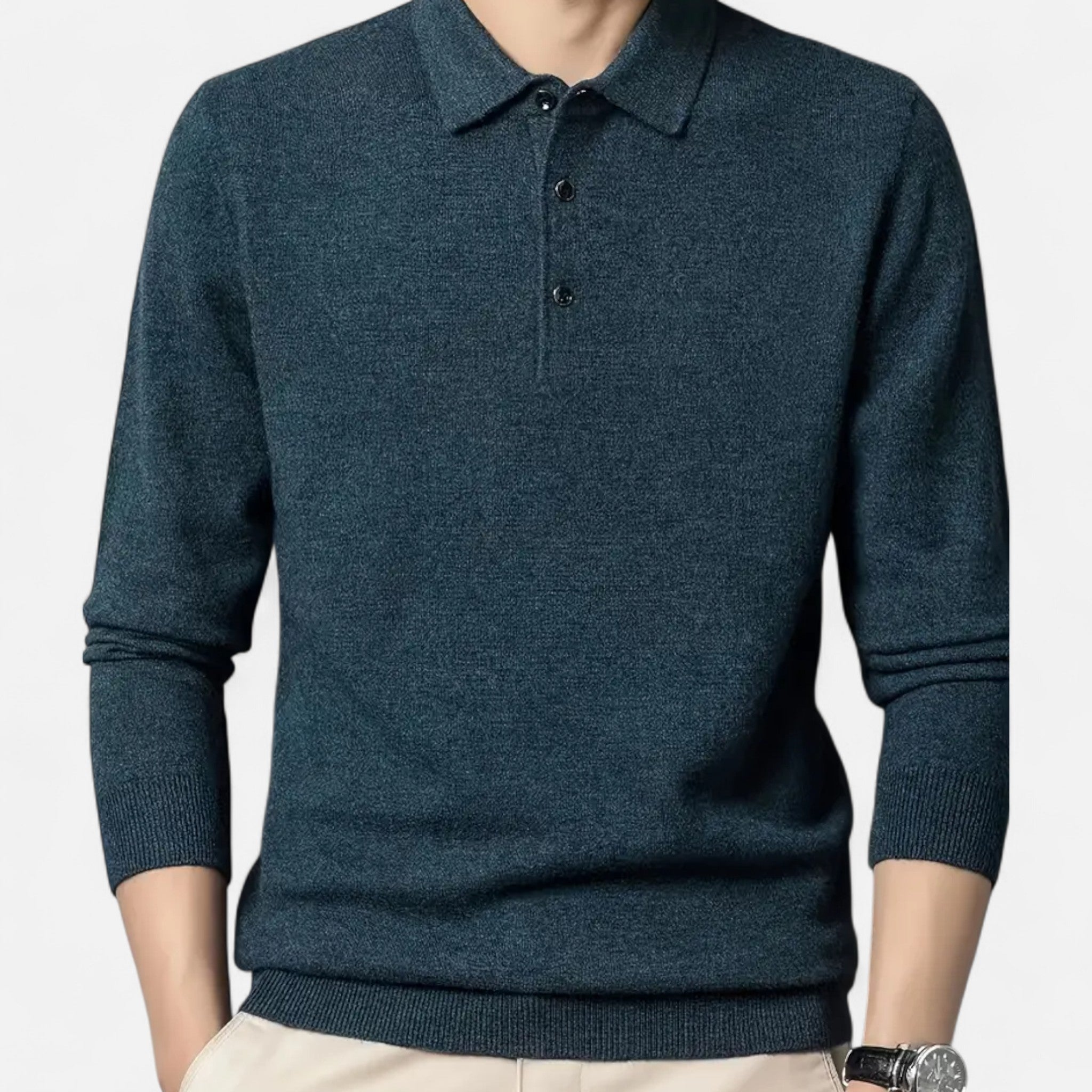 Asher Vale | Men’s Long Sleeve Polo Sweater – Refined Comfort, Timeless Appeal
