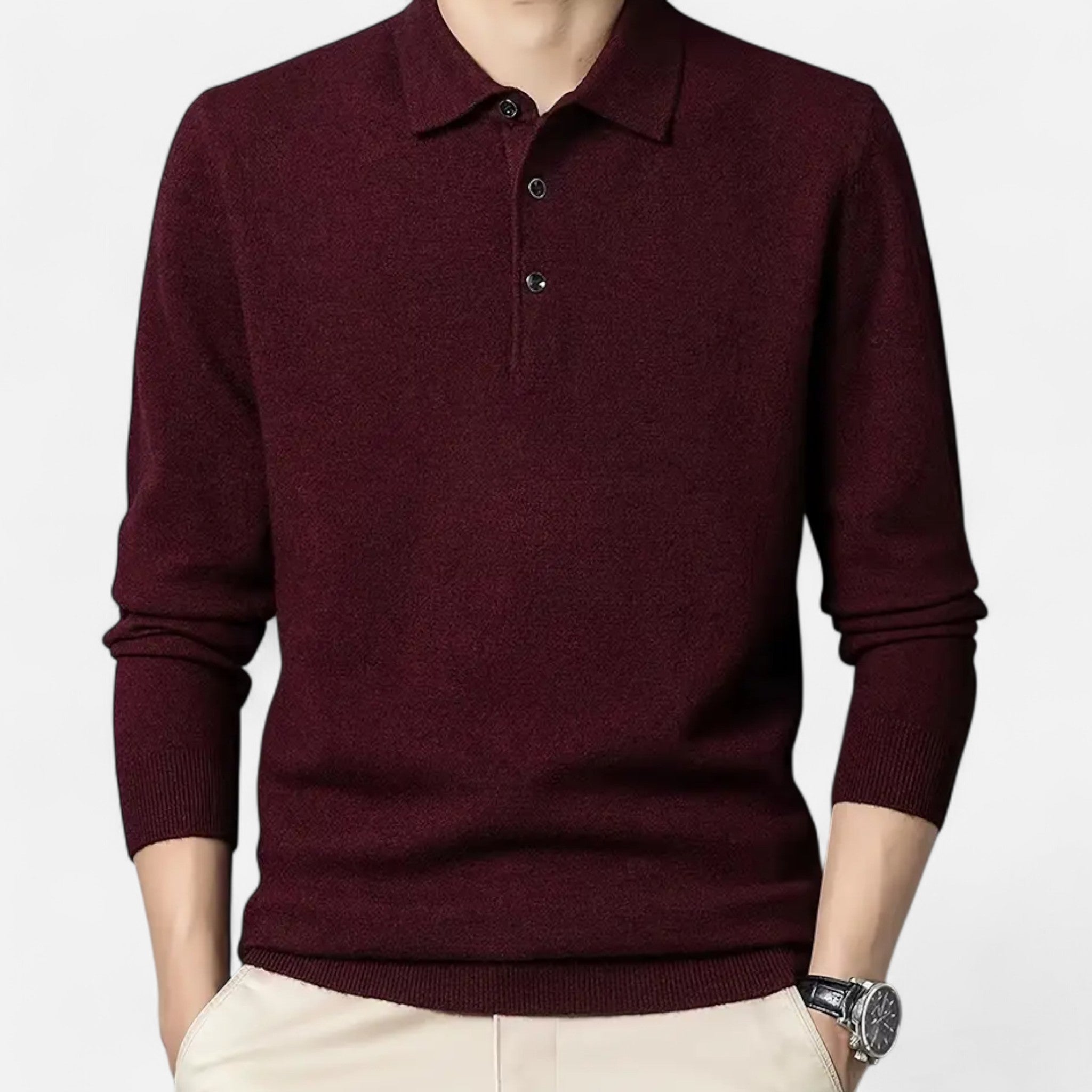 Asher Vale | Men’s Long Sleeve Polo Sweater – Refined Comfort, Timeless Appeal