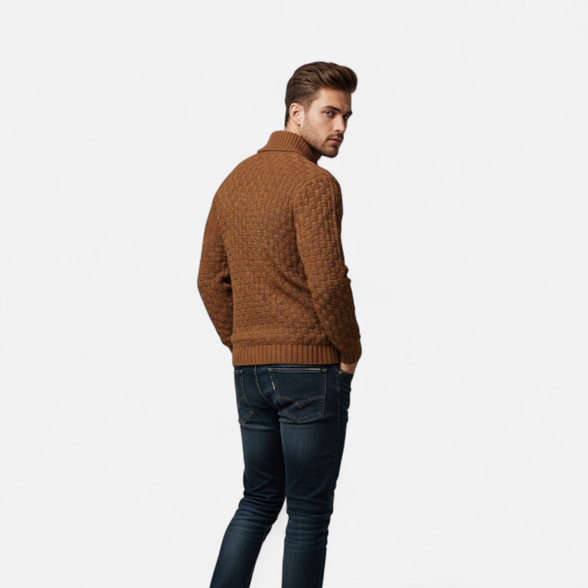 Asher Vale | Men’s Waffle Knit Stretch Sweater – Textured Elegance, Effortless Comfort